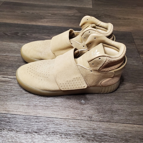 ADIDAS Tubular Invader Suede Strap Khaki High Top Sneakers - Picture 5 of 12